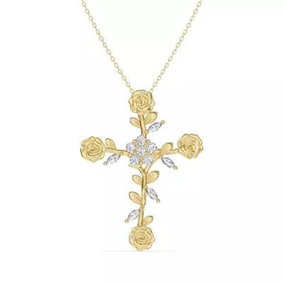 Rose Stem Cross Lab Diamond Pendant
