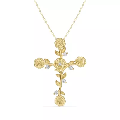 Garden Rose Cross Lab Diamond Pendant