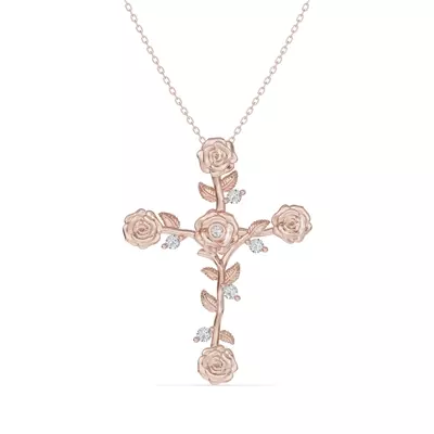 Garden Rose Cross Lab Diamond Pendant