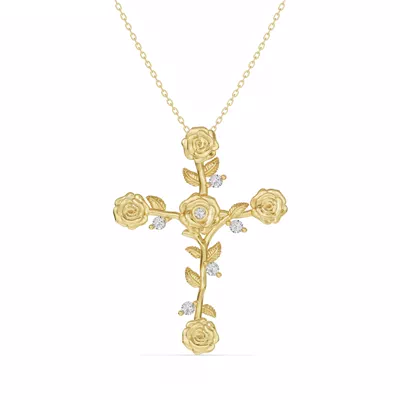 Garden Rose Cross Diamond Pendant