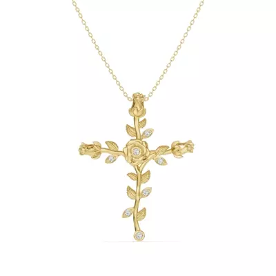 Rosebud Cross Lab Diamond Pendant