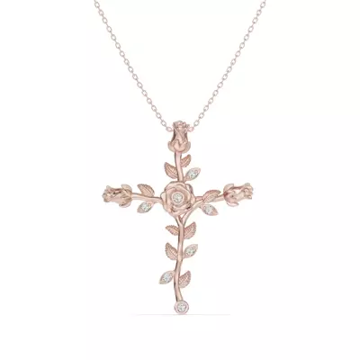 Rosebud Cross Diamond Pendant