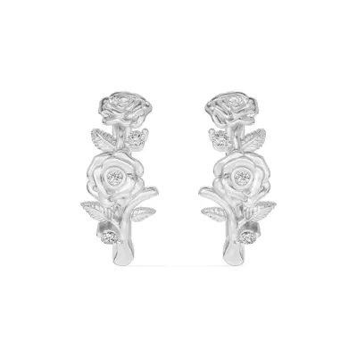 Rose Lab Diamond Hoop Silver Earrings