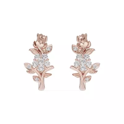 Rose Bud Diamond Hoop Earrings