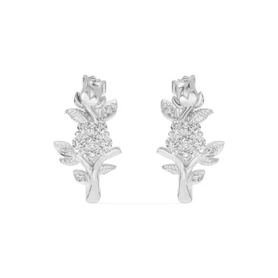 Rose Bud Lab Diamond Hoop Silver Earrings