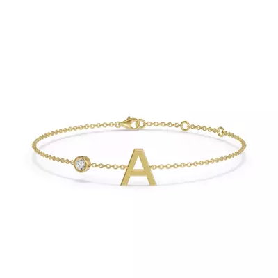 Bezel Diamond Pavé Initial Bracelet - A