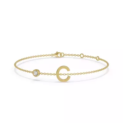 Bezel Diamond Pavé Initial Bracelet - C