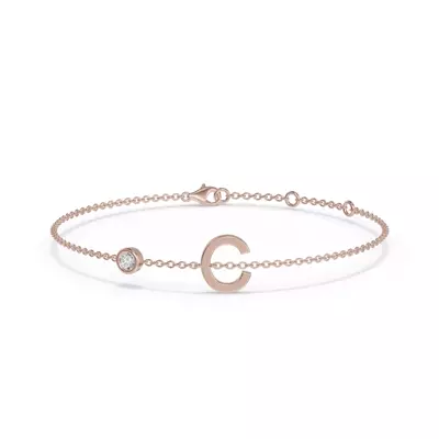 Bezel Diamond Pavé Initial Bracelet - C