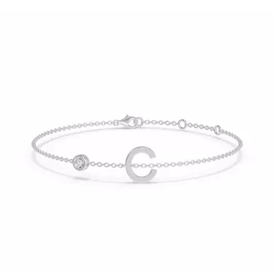 Bezel Lab Diamond Pavé Initial Bracelet - C
