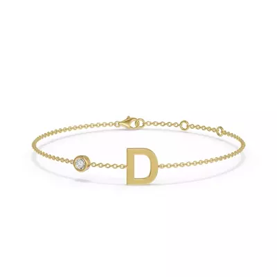 Bezel Diamond Pavé Initial Bracelet - D