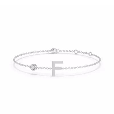 Bezel Diamond Pavé Initial Bracelet - F