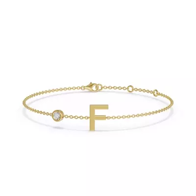 Bezel Diamond Pavé Initial Bracelet - F