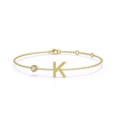 Bezel Diamond Pavé Initial Bracelet - K