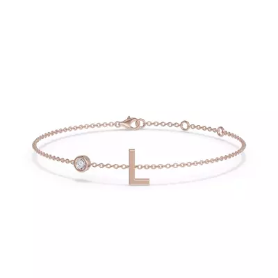 Bezel Diamond Pavé Initial Bracelet - L
