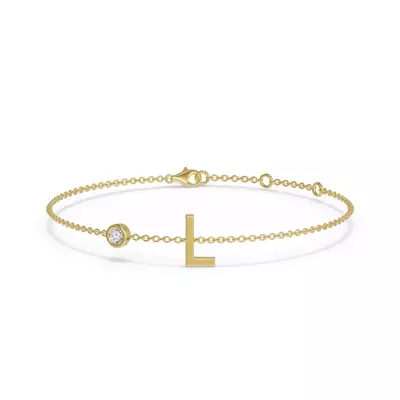 Bezel Diamond Pavé Initial Bracelet - L