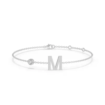 Bezel Diamond Pavé Initial Bracelet - M
