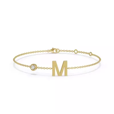 Bezel Lab Diamond Pavé Initial Bracelet - M