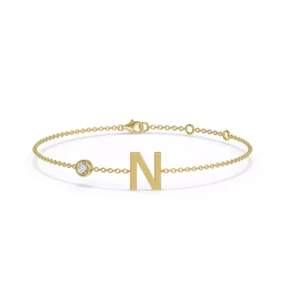 Bezel Lab Diamond Pavé Initial Bracelet - N