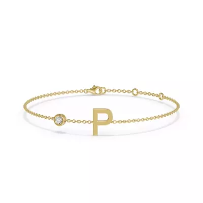 Bezel Diamond Pavé Initial Bracelet - P