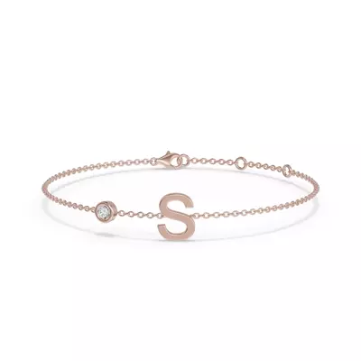 Bezel Diamond Pavé Initial Bracelet - S