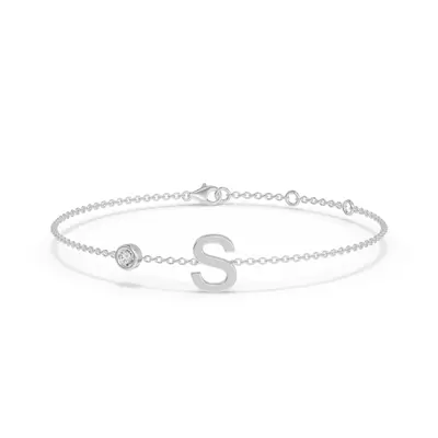 Bezel Diamond Pavé Initial Bracelet - S