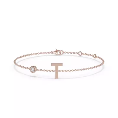 Bezel Lab Diamond Pavé Initial Bracelet - T
