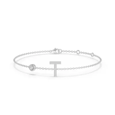 Bezel Lab Diamond Pavé Initial Bracelet - T