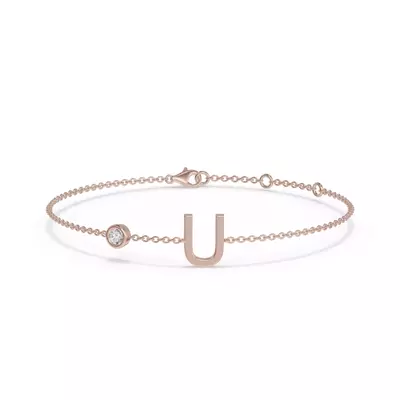 Bezel Diamond Pavé Initial Bracelet - U