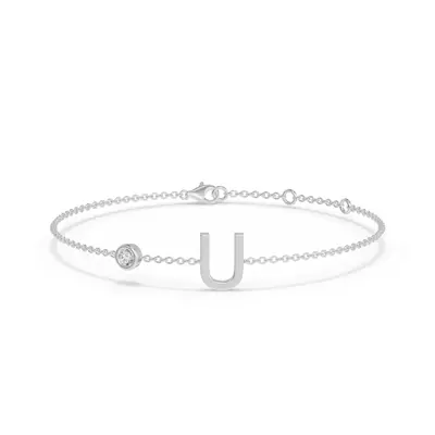 Bezel Diamond Pavé Initial Bracelet - U
