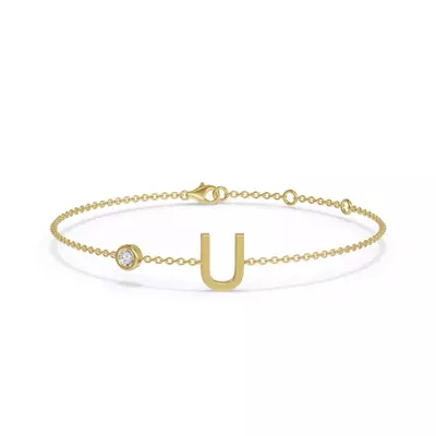 Bezel Lab Diamond Pavé Initial Bracelet - U