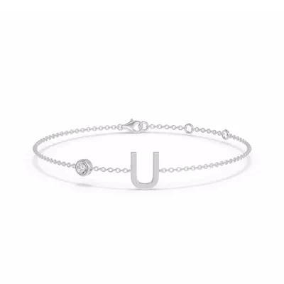 Bezel Lab Diamond Pavé Initial Bracelet - U