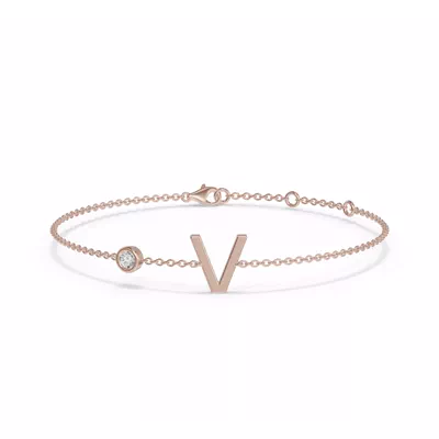 Bezel Diamond Pavé Initial Bracelet - V