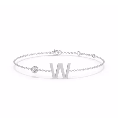 Bezel Diamond Pavé Initial Bracelet - W