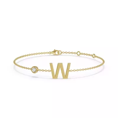 Bezel Diamond Pavé Initial Bracelet - W