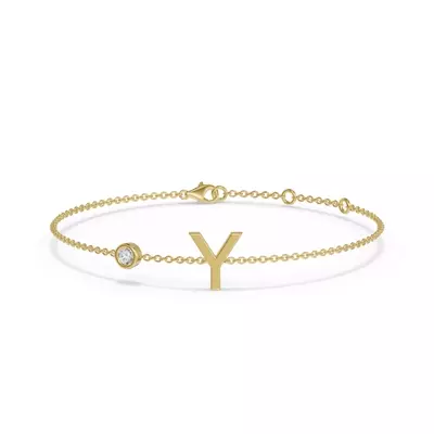Bezel Lab Diamond Pavé Initial Bracelet - Y