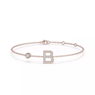 Bezel Diamond Gold Initial Bracelet - B
