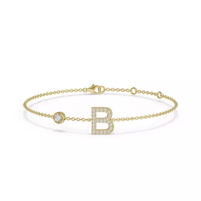 Bezel Diamond Gold Initial Bracelet - B