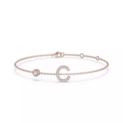 Bezel Diamond Gold Initial Bracelet - C