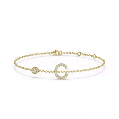 Bezel Diamond Gold Initial Bracelet - C