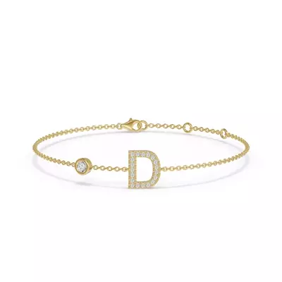Bezel Diamond Gold Initial Bracelet - D