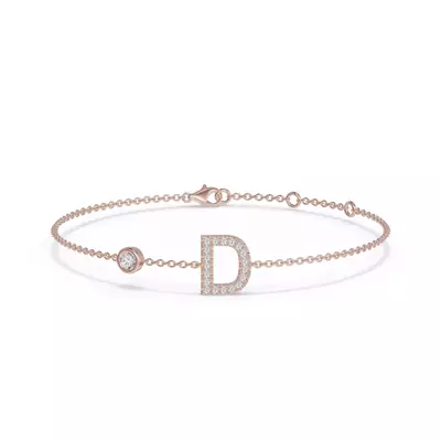 Bezel Diamond Gold Initial Bracelet - D