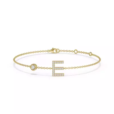 Bezel Lab Diamond Gold Initial Bracelet - E