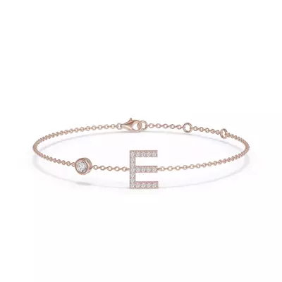 Bezel Diamond Gold Initial Bracelet - E