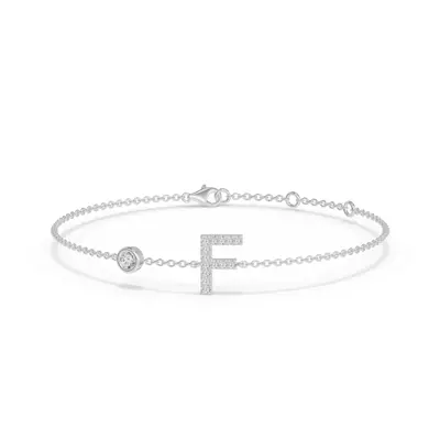 Bezel Diamond Gold Initial Bracelet - F