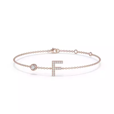 Bezel Diamond Gold Initial Bracelet - F