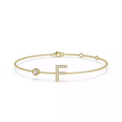 Bezel Diamond Gold Initial Bracelet - F