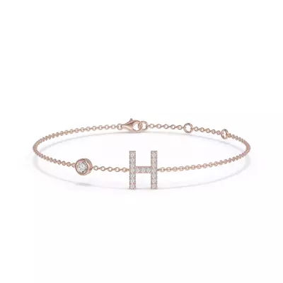 Bezel Diamond Gold Initial Bracelet - H