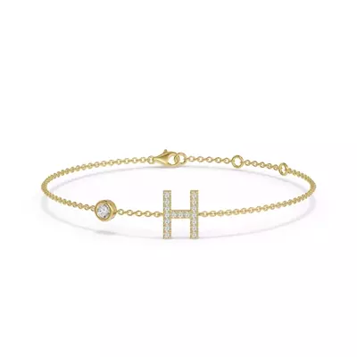 Bezel Diamond Gold Initial Bracelet - H