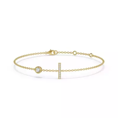 Bezel Diamond Gold Initial Bracelet - I