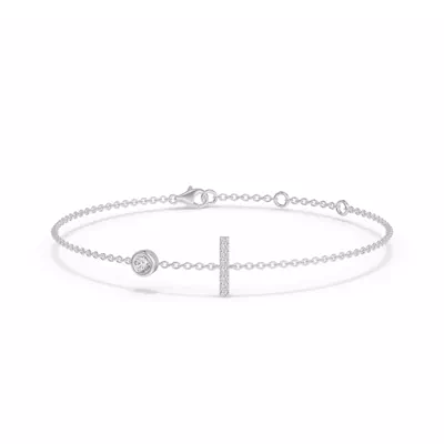 Bezel Diamond Gold Initial Bracelet - I